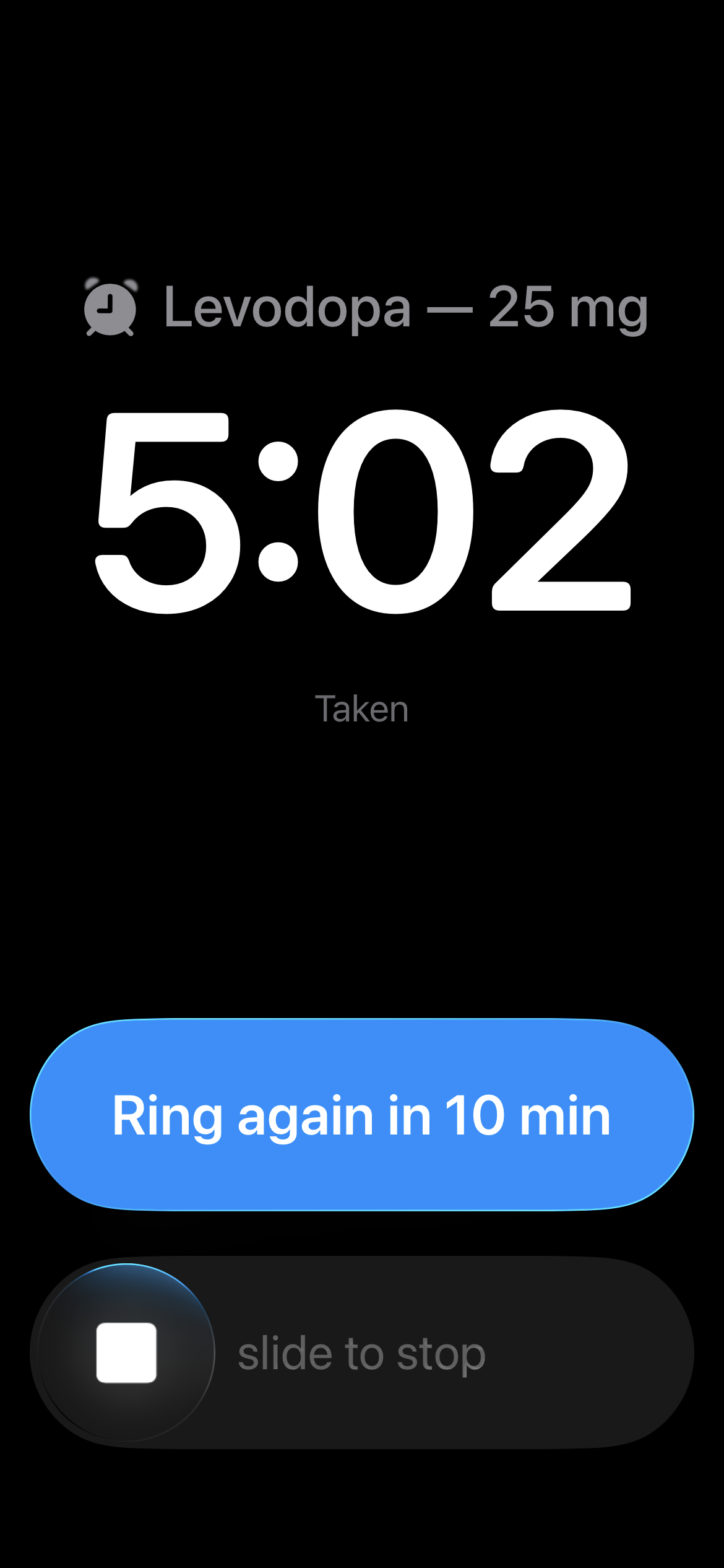 Taken medication alarm on the lock screen